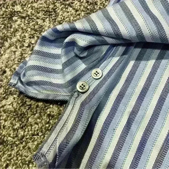 Ermenegildo Zegna Shirt Men's XL Blue/White Long Sleeve Striped Button Down - Picture 7 of 11